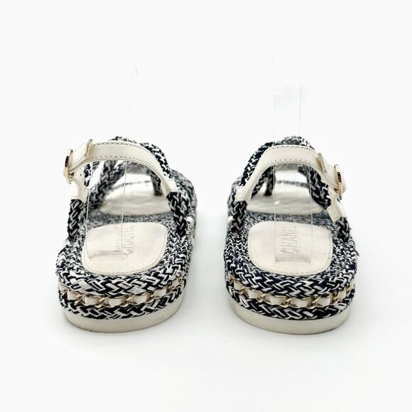 CHANEL Blue White Rope Interlocking CC Charm Dad Sandal Size 40 Chain Slingback - Picture 6 of 13